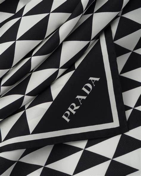 prada printed twill scarf|Black/white Printed Silk Twill Scarf .